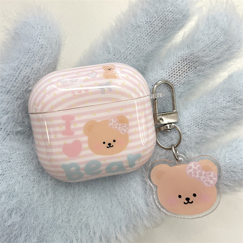 韩系ins卡通可爱条纹波点小熊适用苹果AirPods5/4代保护壳AirPodspro3代耳机套AirPods1/2新款三代防摔软壳女