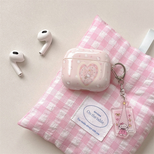 ins少女粉色爱心长帽子kt猫适用airpods4苹果耳机保护壳airpods1/2代无线蓝牙耳机套pro3代新款保护壳带挂件