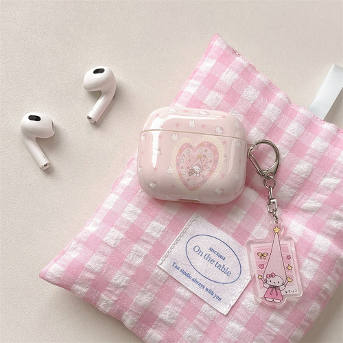 ins少女粉色爱心长帽子kt猫适用airpods4苹果耳机保护壳airpods1/2代无线蓝牙耳机套pro3代新款保护壳带挂件