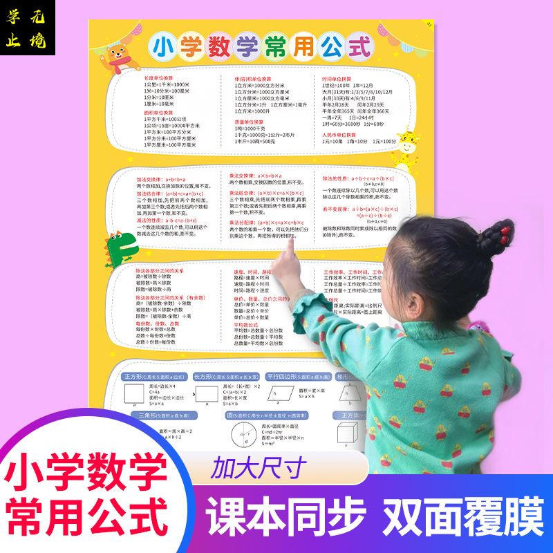 小学数学公式大全墙贴挂图常用定理单位换算归纳汇总大全海报学习