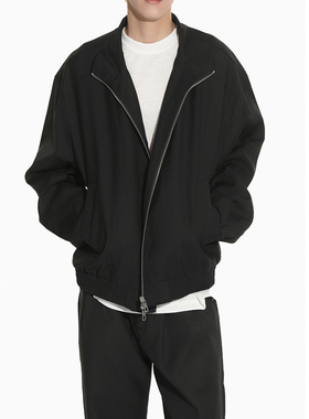 秋季新款潮流立领飞行员夹克男士宽松短款双拉链休闲外套黑色廓形