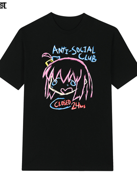 Anti social club卡通动漫反社交潮牌复古嘻哈hip hop短袖T恤男女