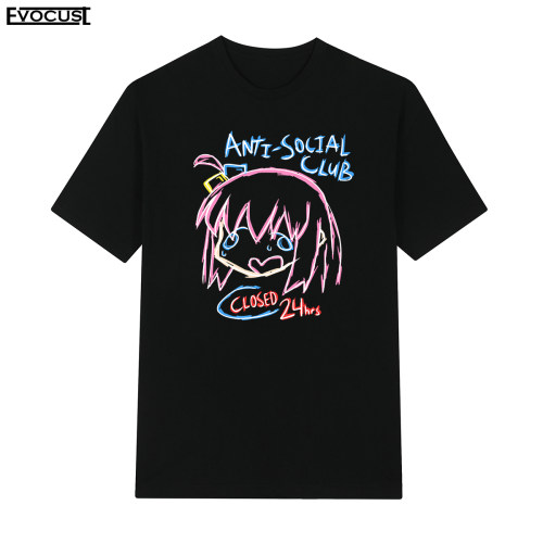 Anti social club卡通动漫反社交潮牌复古嘻哈hip hop短袖T恤男女