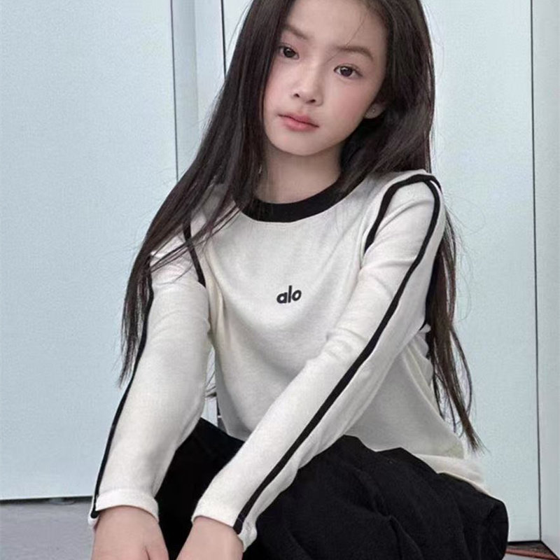 秋冬装新款潮牌德绒保暖女童长袖中大童圆领百搭字母印花打底上衣