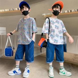 T恤男休闲运动男童洋气百搭上衣男 中大儿童纯棉短袖 2025夏装 新款