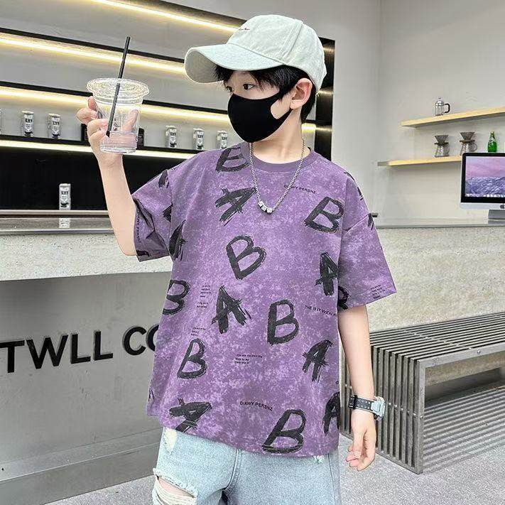 夏装新款男童纯棉短袖T恤男中大童儿童帅气潮流外穿半袖百搭上衣