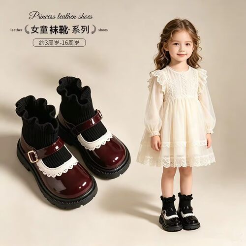 真皮新款女童短靴儿童马丁靴