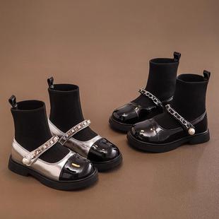 真皮女童鞋子儿童马丁小短靴子2025新款秋冬季皮鞋小香风公主袜靴