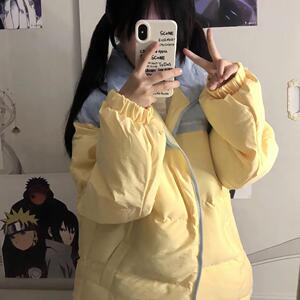 ins甜美可爱设计感黄色棉服女冬季超好看气质百搭加厚保暖面包服