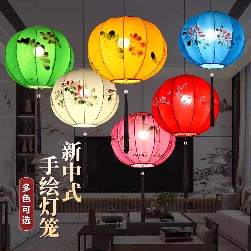 中式布艺灯笼吊灯火锅店景区古风中国风彩色圆形户外红灯笼定制
