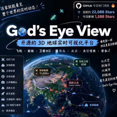 gods eye view开源3D地球地图实现卫星模拟器远程安装本地部署