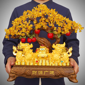 黄水晶发财树招财貔貅一对摆件客厅电视柜酒柜博古乔迁开业礼品
