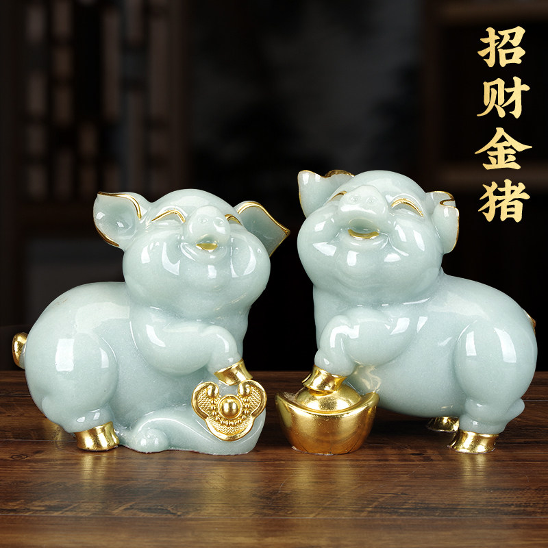 招财玉石生肖猪摆件乔迁礼品