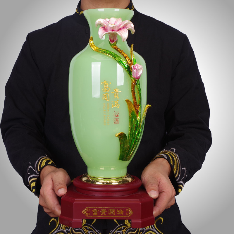 富贵圆满琉璃玉花瓶摆件