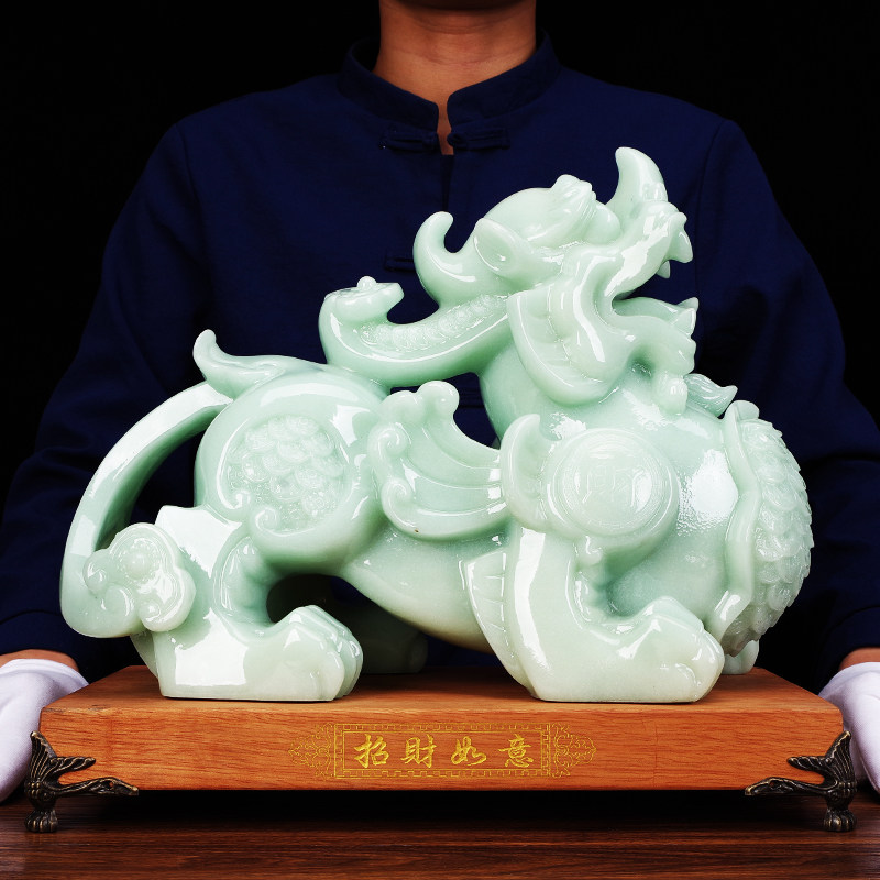 玉石貔貅摆件一对招财风水皮丘聚财招财貔恘装饰店铺开业礼品