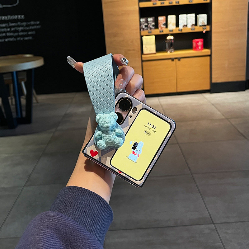 米拓新款卡通小熊适用于oppofindn2flip手机壳皮质保护套oppo小折叠