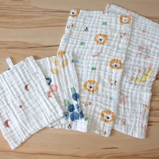 婴儿口水巾纯棉六层纱布小月龄新生儿防吐奶小方巾男宝宝拍嗝长巾