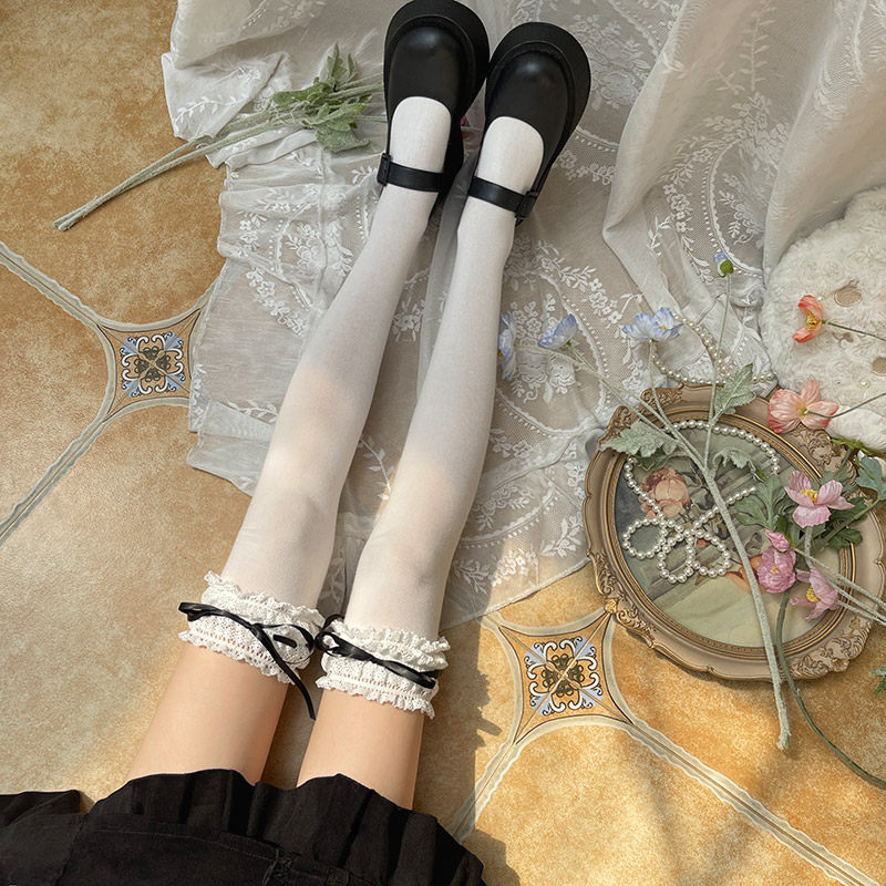 袜贵人新品蕾丝花边绑带蝴蝶结丝带lolita少女Jk软妹过膝大腿袜女,女士内衣/男士内衣/家居服,短袜,淘宝优惠券,粉丝福利购,淘宝优惠卷