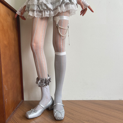 袜贵人新品混搭格雷系灰色山茶花亮丝腿环jk蕾舞少女系中筒连裤袜