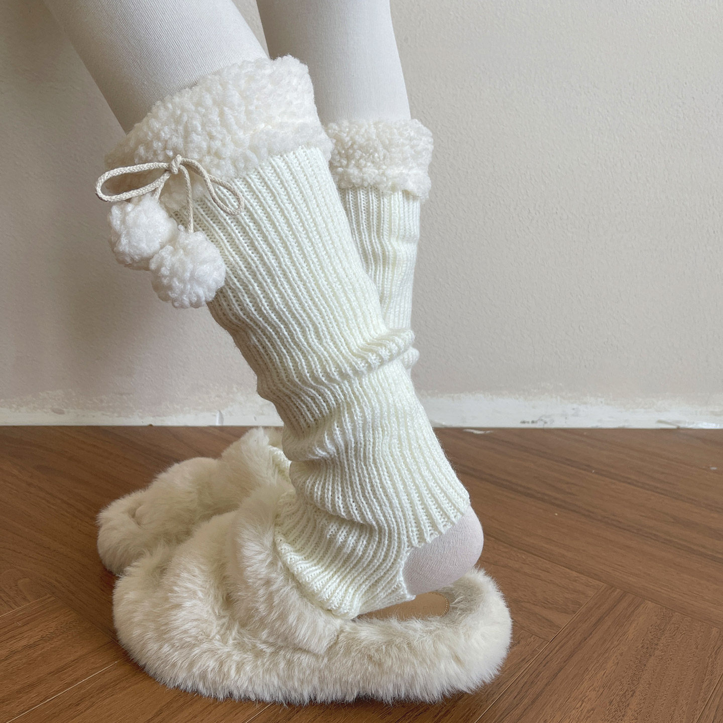 袜贵人日系新品羊羔毛花边毛球针织毛绒踩脚洛丽塔少女lolita袜套