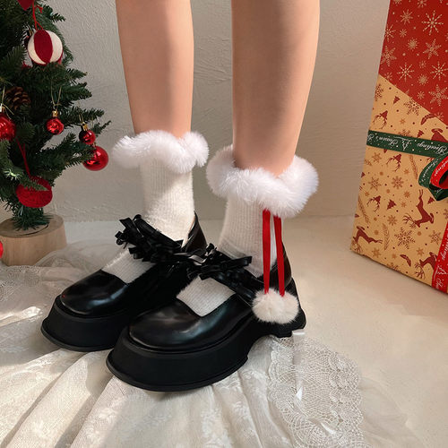 圣诞保暖毛毛毛球中筒袜