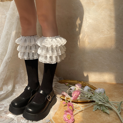 袜贵人新品布芙蕾蛋糕蕾丝三层花边洛丽塔少女loilta中筒堆堆袜女
