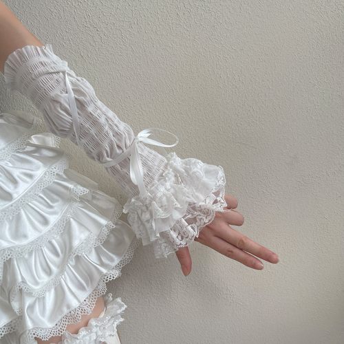 袜贵人新品千禧年Y2K辣妹暗黑哥特蕾丝花边绑带长款jk手袖手套女