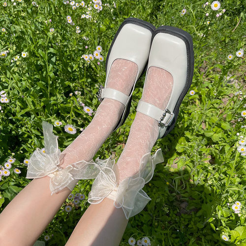 法式优雅透明蝴蝶结花卉丝袜少女