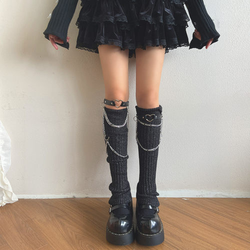 袜贵人新品Y2K辣妹亚文化朋克风链条腿环亮丝少女时髦小众袜套女