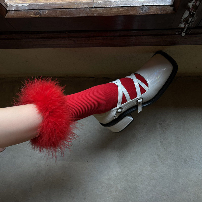 y2k糖果色设计感羽毛短袜