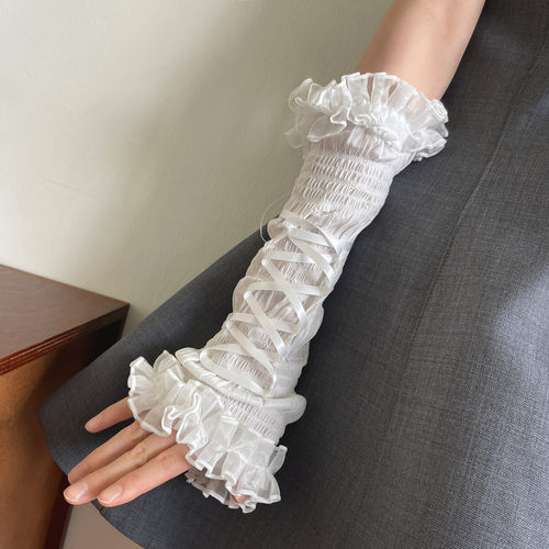 袜贵人新品 亚文化芭蕾舞绑带网纱花边长款洛丽塔少女遮瑕手袖女