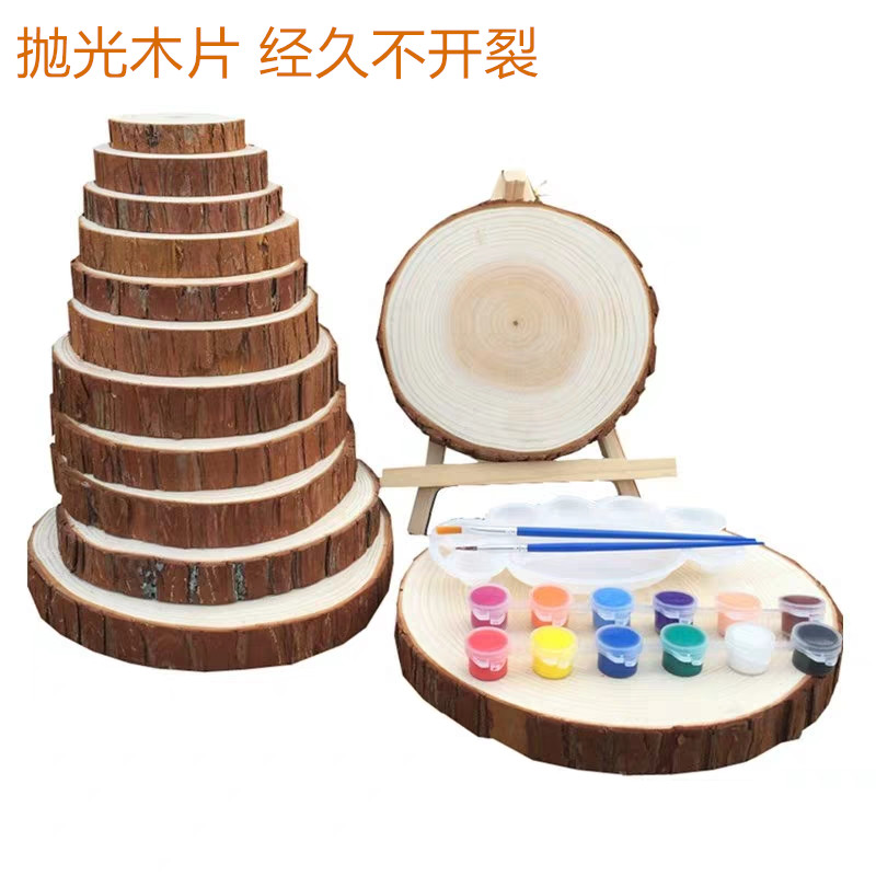 圆木片diy手绘木片原木片手工年轮木片画幼儿园环创背景装饰木片图片