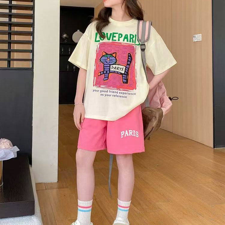 女童夏季短袖套装2025新款女大童夏装韩版T恤短裤儿童运动两件套