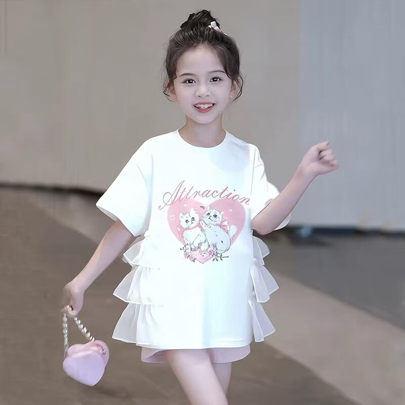 女童短袖夏装2025新款洋气儿童卡通T恤裙夏季薄款女大童半袖上衣t