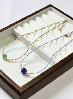 天然紫水晶项链女浪漫优雅轻奢水晶球项链紫色锆石锁骨链原创设计