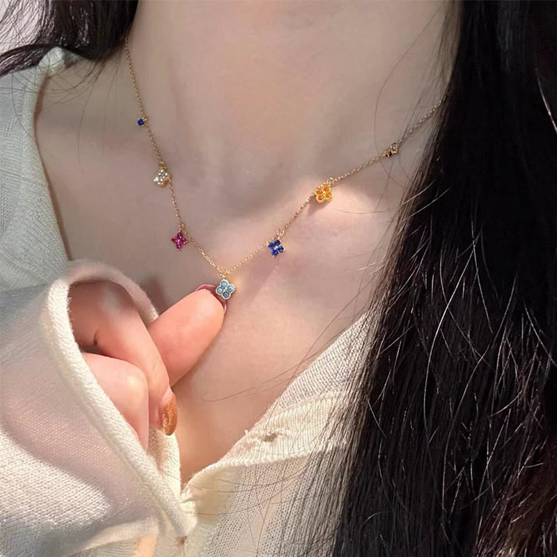 ins多巴胺四叶草项链女夏季不掉色锁骨链轻奢小众高级感颈链饰品