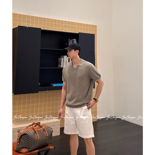 【金乘三】夏季老钱风海鸥领针织短袖男士休闲百搭POLO衫