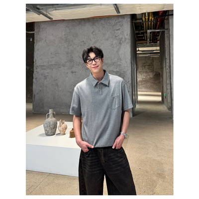 ZICHENG 2026春夏新款老钱风polo领男士纯色宽松休闲短袖T恤