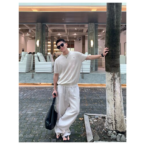 阿d服饰  松弛新贵老钱风短袖男士休闲夏季针织衫