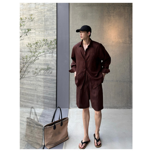 ZICHENG 秋2025【亚麻天丝】微阔细人字纹翻领衬衫老钱风慵懒高级