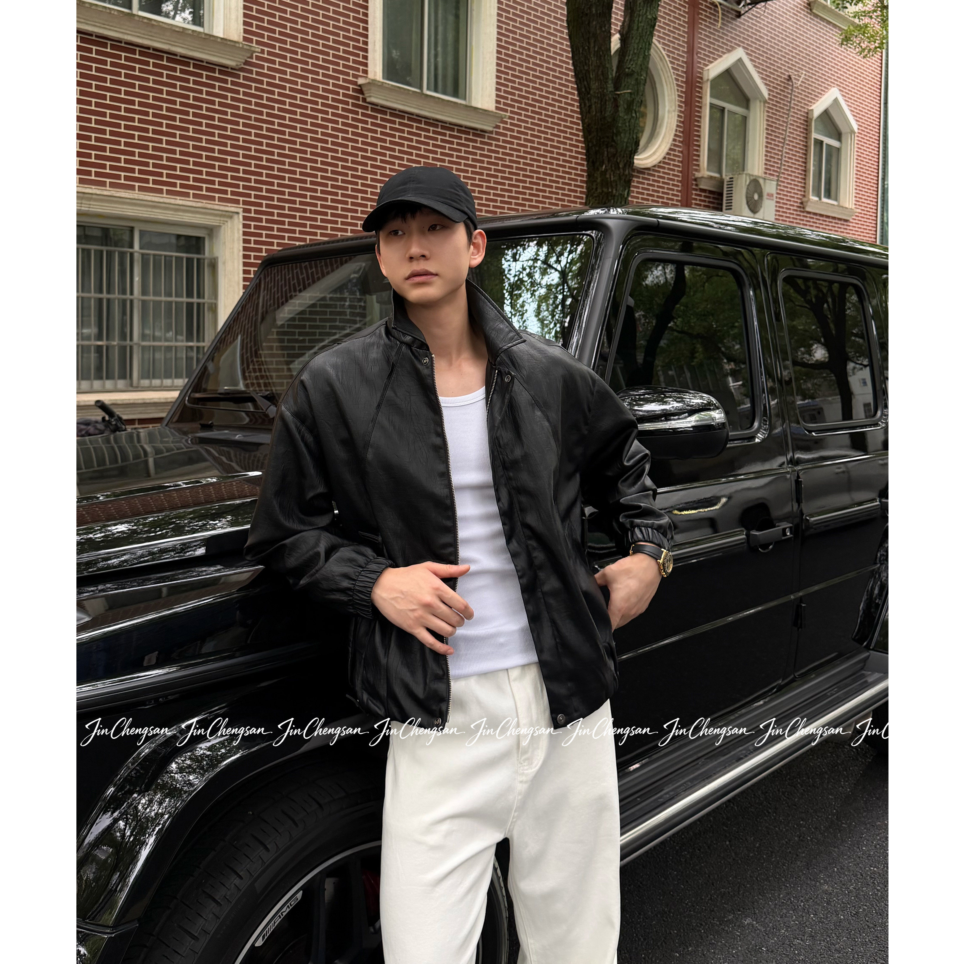 美式复古机车皮衣男短款立领飞行员夹克痞帅黑色外套