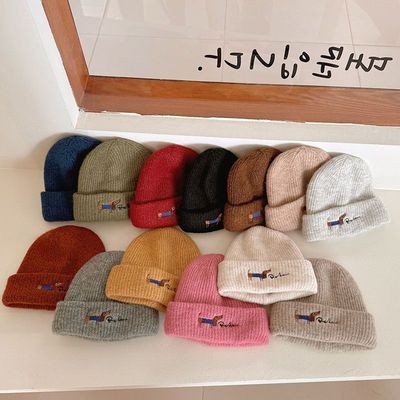 秋冬季宝宝刺绣小狗保暖护耳帽男女童毛线套M头帽韩版儿童针织帽