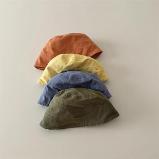 日系复古儿童帽子春秋2024新款 防晒渔夫帽 男女宝宝遮阳水桶帽个性