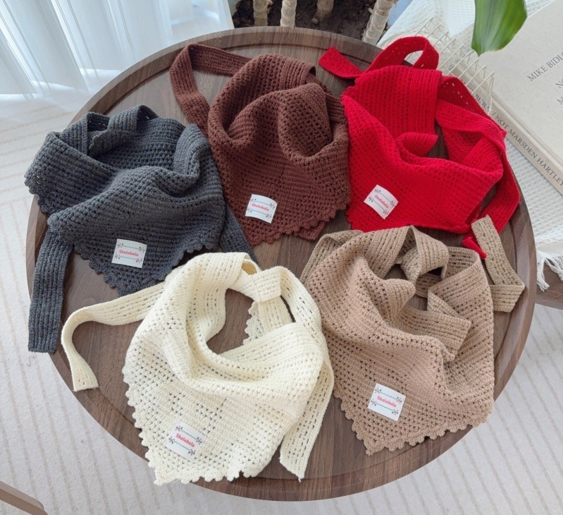 儿童复古镂空三角巾绑带裙帘女宝宝头巾两用个性装饰假领针织百搭