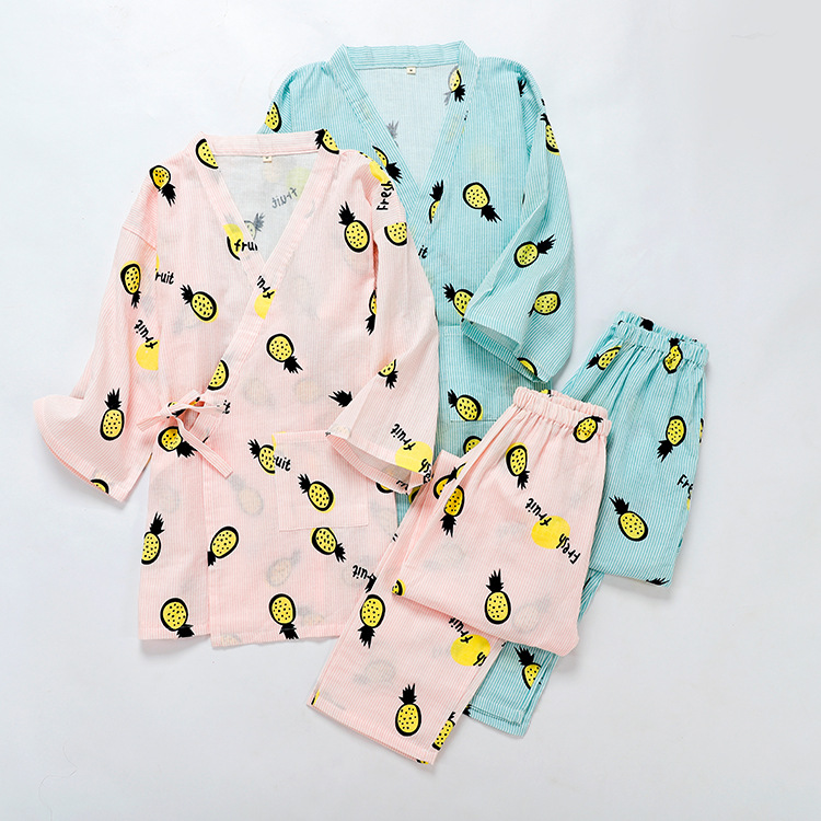 外贸日系女款和服汉服春秋全棉家居服睡袍长款睡衣套装印花宽袖