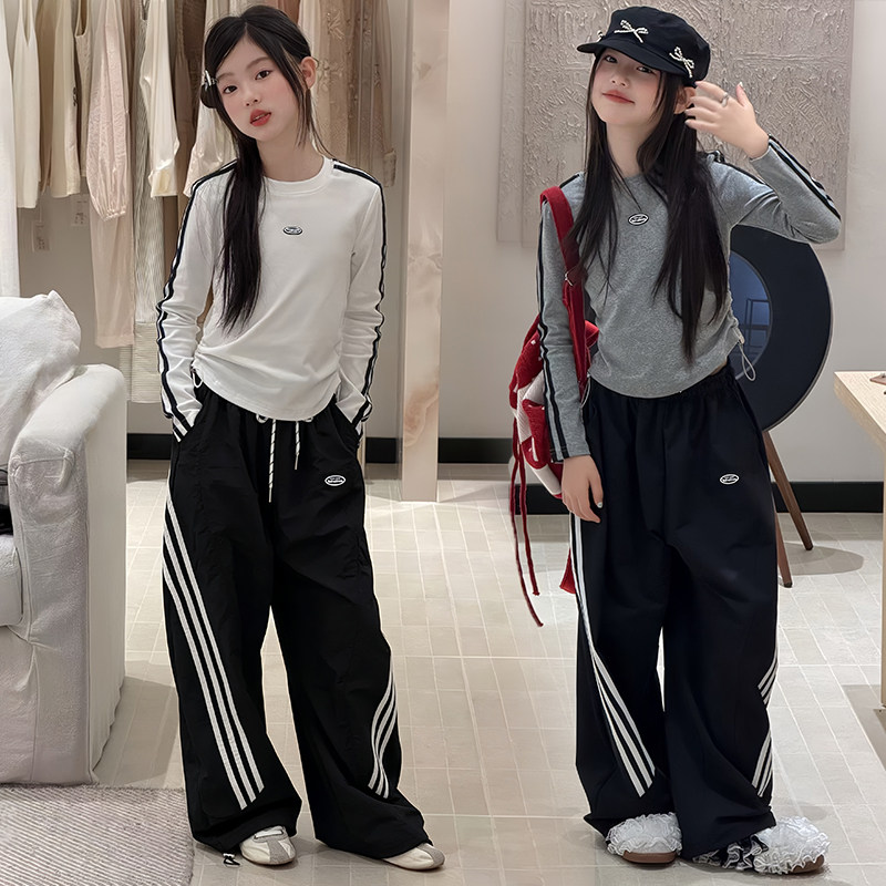 女童抽绳收腰上衣运动阔腿裤套装