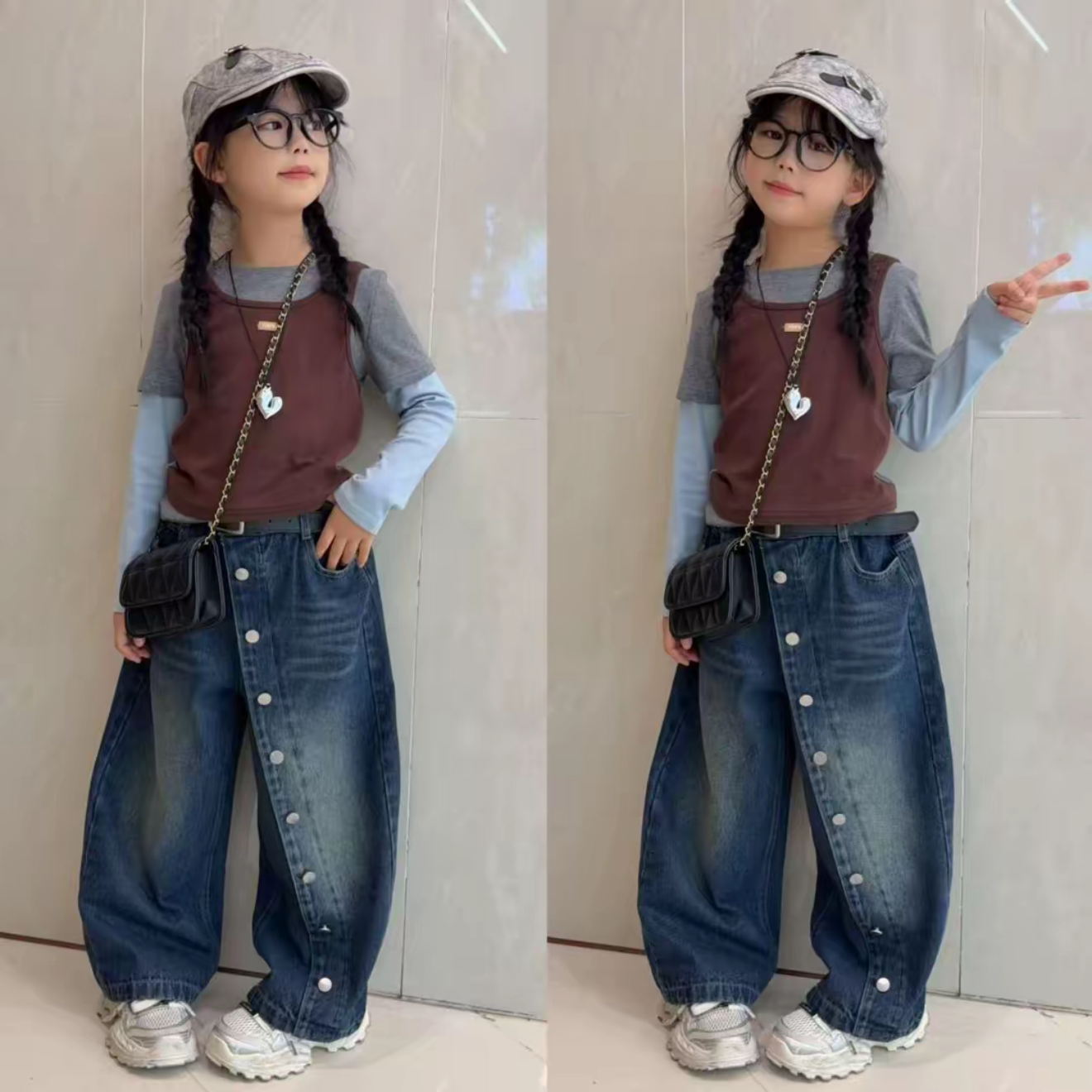 女童假三件上衣阔腿裤套装