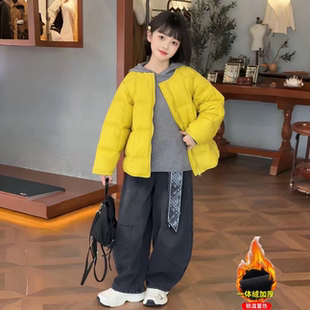 羽绒棉女童短款加厚冬季2025新款韩版宽松高级感小个子面包服外套