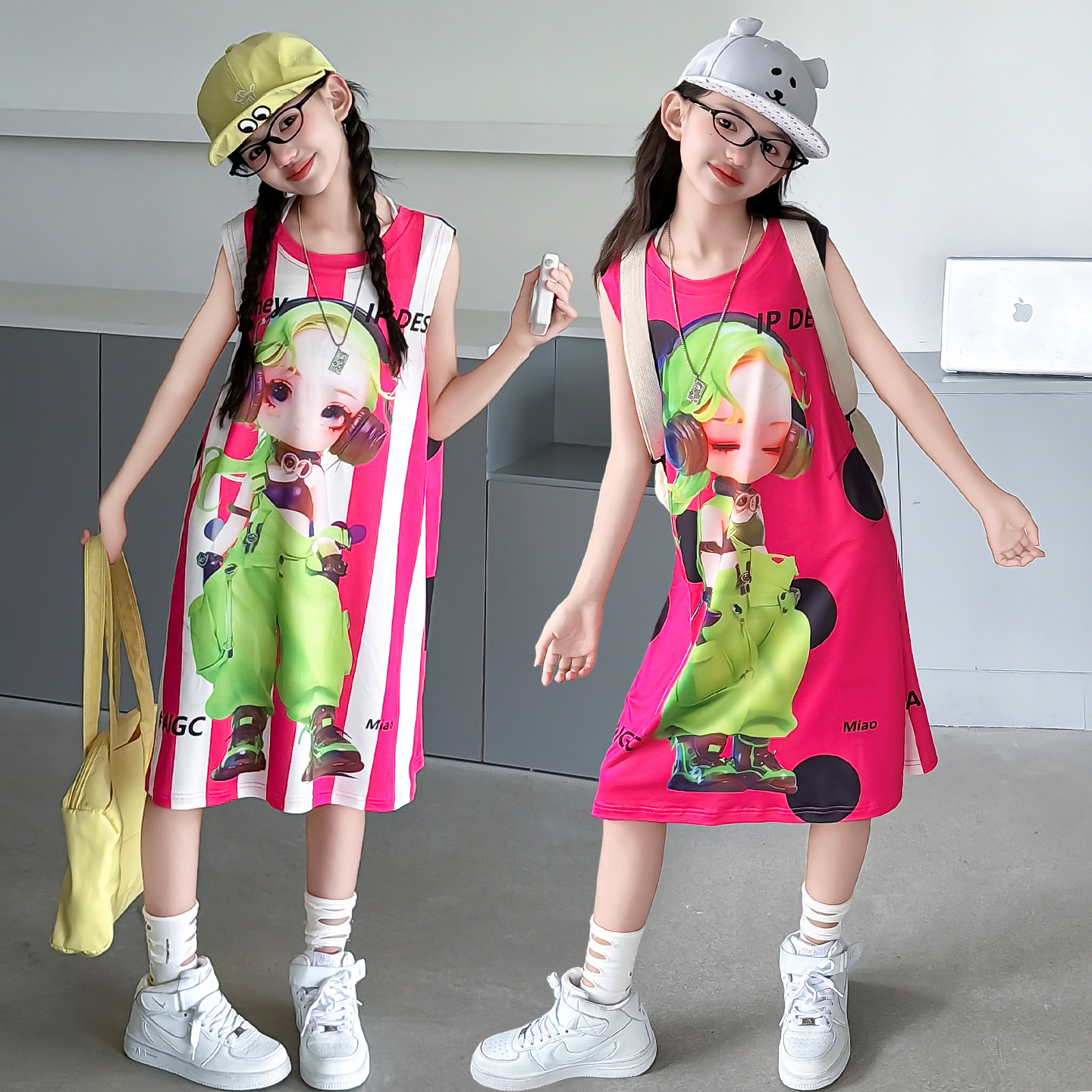 女童夏季多巴胺卡通背心连衣裙