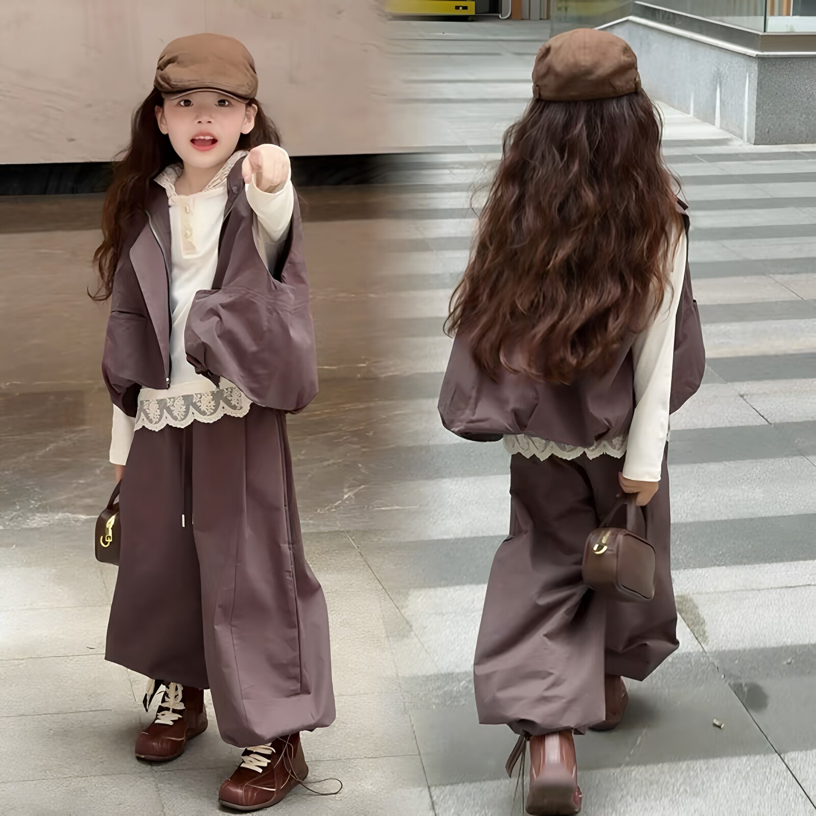 女童工装马甲打底衫休闲裤三件套